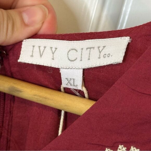 BNWT Ivy City Co Maroon Floral Heidi Dress Tie Waist Cotton Dress XL Cottagecore - Picture 10 of 14